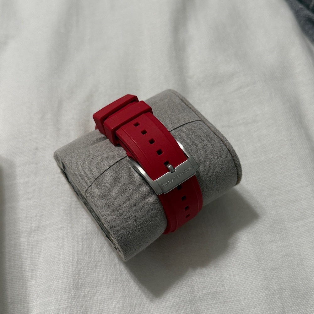 Michael Kors Silver Watch with Red Strap - Picture 2 of 2